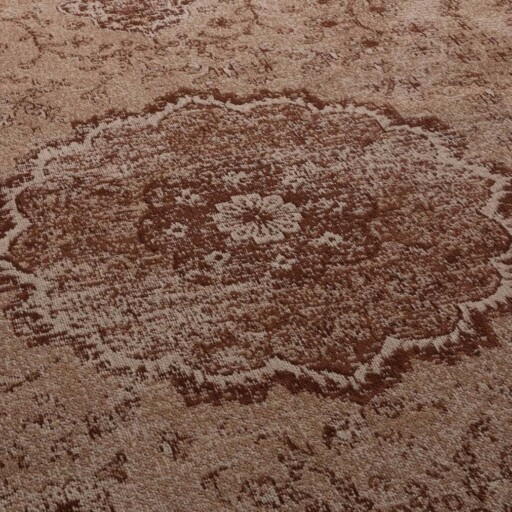 Vintage vloerkleed Village - roestbruin - close up materiaal, thumbnail