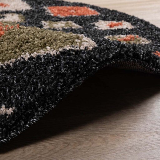 Rond hoogpolig vloerkleed bohemian Artisan - antraciet/multi - close up, thumbnail