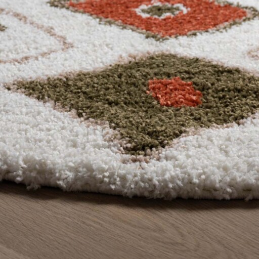 Rond hoogpolig vloerkleed bohemian Artisan - wit/multi - close up, thumbnail