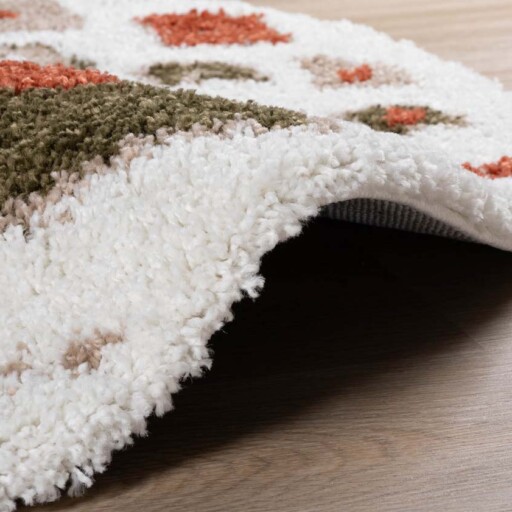 Rond hoogpolig vloerkleed bohemian Artisan - wit/multi - close up, thumbnail