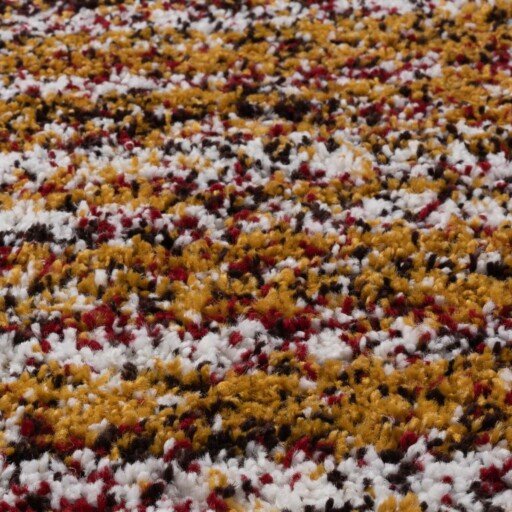 Rond hoogpolig vloerkleed strepen Artisan - multi/okergeel - close up, thumbnail