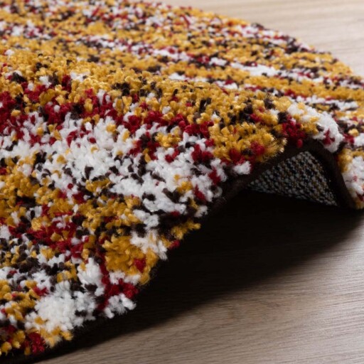 Rond hoogpolig vloerkleed strepen Artisan - multi/okergeel - close up, thumbnail