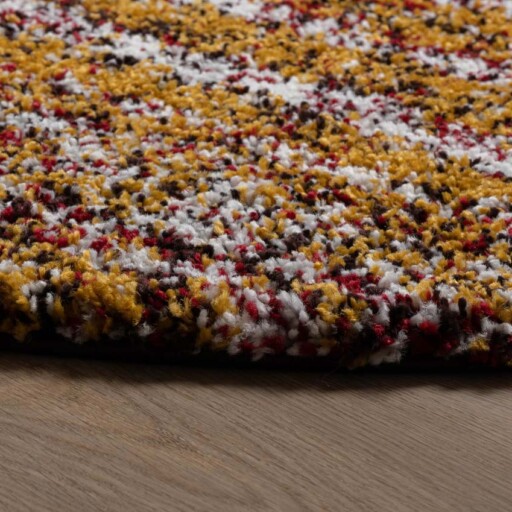 Rond hoogpolig vloerkleed strepen Artisan - multi/okergeel - close up, thumbnail