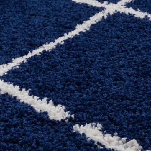 Rond hoogpolig vloerkleed ruiten Artisan - marineblauw/wit - close up, thumbnail