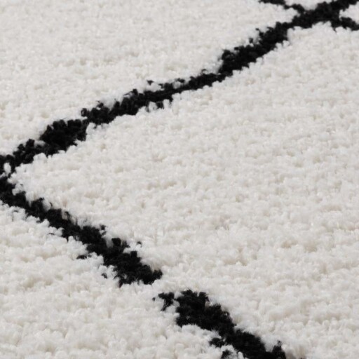 Rond hoogpolig vloerkleed ruiten Artisan - wit/zwart - close up, thumbnail