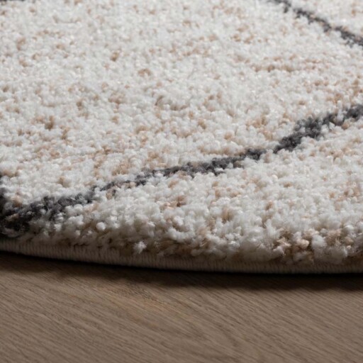 Rond hoogpolig vloerkleed geruit Artisan - wit/grijs - close up, thumbnail