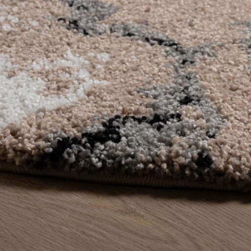 Rond hoogpolig vloerkleed Marble Artisan - beige - close up, thumbnail