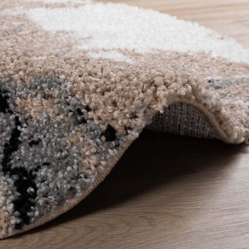 Rond hoogpolig vloerkleed Marble Artisan - beige - close up, thumbnail