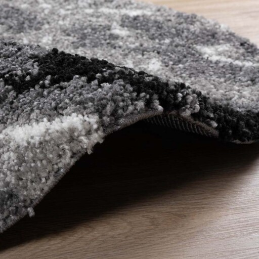 Rond hoogpolig vloerkleed Marble Artisan - grijs - close up, thumbnail