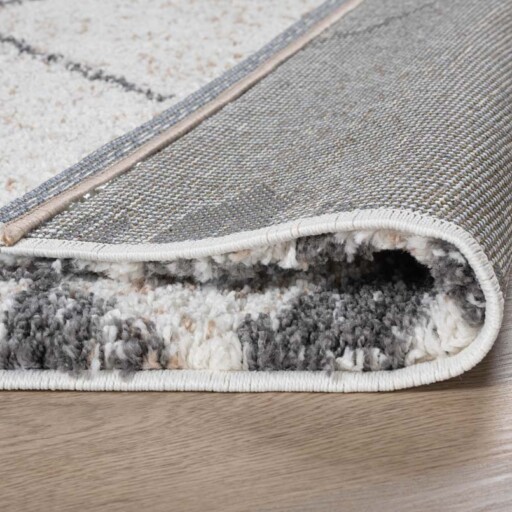 Hoogpolig vloerkleed berber Artisan - wit/grijs - close up vouw, thumbnail