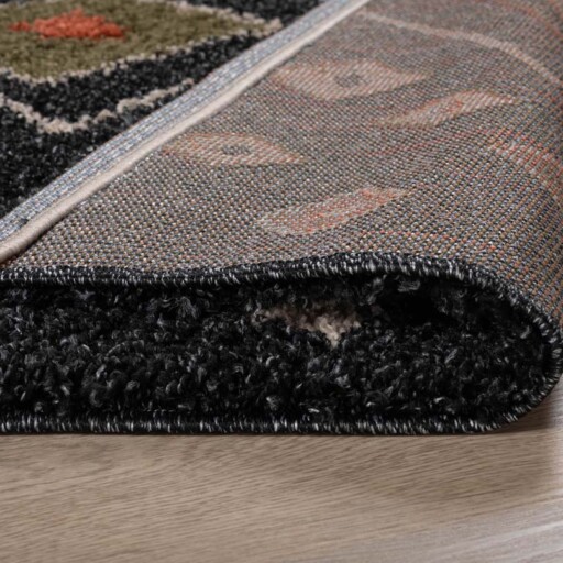 Hoogpolig vloerkleed bohemian Artisan - antraciet/multi - close up vouw, thumbnail