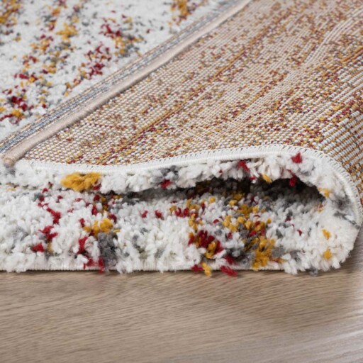 Hoogpolig vloerkleed strepen Artisan - wit/multi - close up vouw, thumbnail