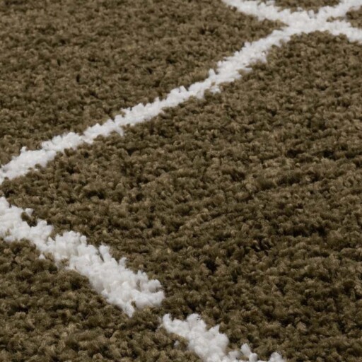 Hoogpolig vloerkleed ruiten Artisan - olijfgroen/wit - close up materiaal, thumbnail