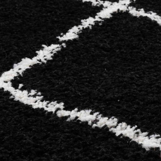 Hoogpolig vloerkleed ruiten Artisan - zwart/wit - close up materiaal, thumbnail