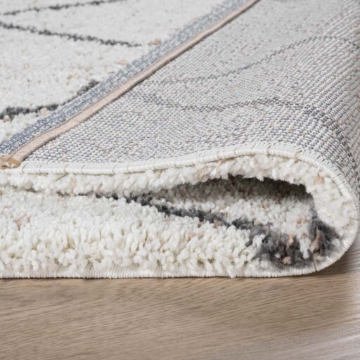 Hoogpolig vloerkleed geruit Artisan - wit/grijs - close up vouw, thumbnail