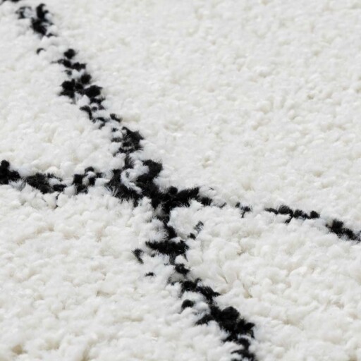 Hoogpolig vloerkleed ruit Artisan - wit/zwart - close up, thumbnail