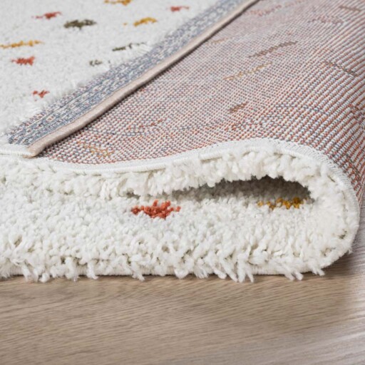 Hoogpolig vloerkleed stippen Artisan - wit/multi - close up, thumbnail