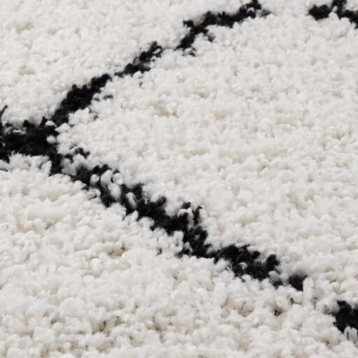 Rond hoogpolig vloerkleed ruiten Habitat - wit/zwart - close up, thumbnail