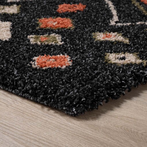 Vierkant hoogpolig vloerkleed bohemian Artisan - antraciet/multi - close up, thumbnail