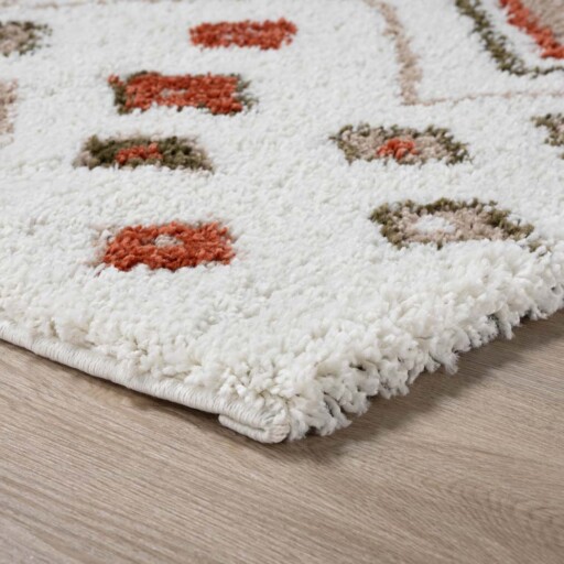 Vierkant hoogpolig vloerkleed bohemian Artisan - wit/multi - close up, thumbnail