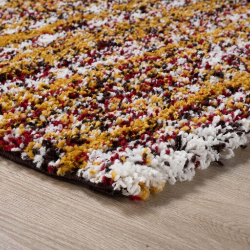 Vierkant hoogpolig vloerkleed strepen Artisan - multi/okergeel - close up, thumbnail