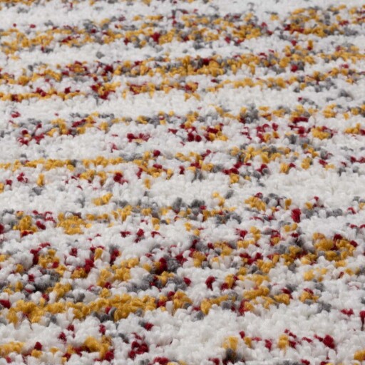 Vierkant hoogpolig vloerkleed strepen Artisan - wit/multi - close up, thumbnail