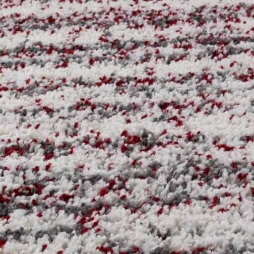 Vierkant hoogpolig vloerkleed strepen Artisan - grijs/rood - close up, thumbnail