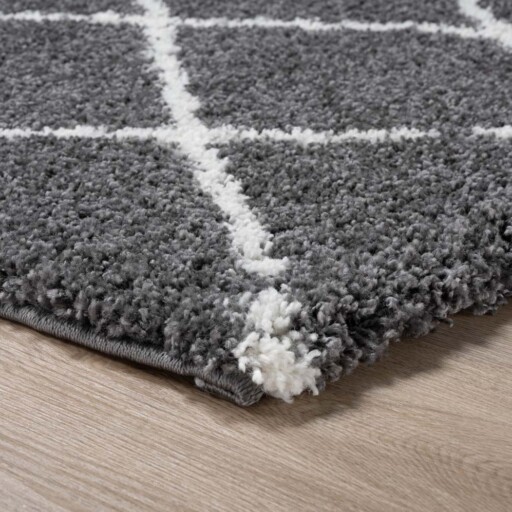 Vierkant hoogpolig vloerkleed ruiten Artisan - grijs/wit - close up, thumbnail