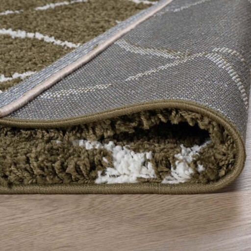 Vierkant hoogpolig vloerkleed ruiten Artisan - olijfgroen/wit - close up, thumbnail