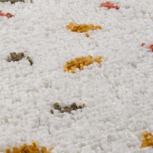 Vierkant hoogpolig vloerkleed stippen Artisan - wit/multi - close up, thumbnail