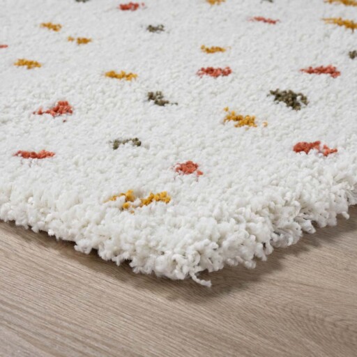 Vierkant hoogpolig vloerkleed stippen Artisan - wit/multi - close up, thumbnail