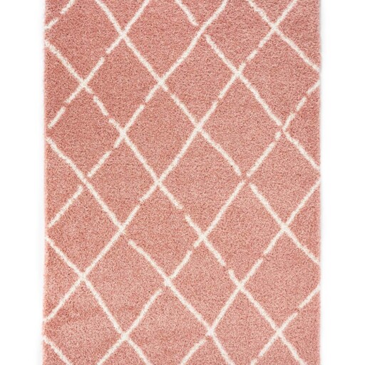Hoogpolig vloerkleed ruiten Artisan - roze/wit - overzicht