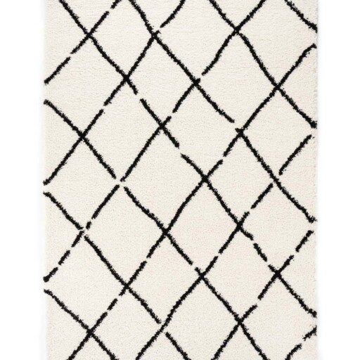 Hoogpolig vloerkleed ruiten Artisan - wit/zwart - overzicht
