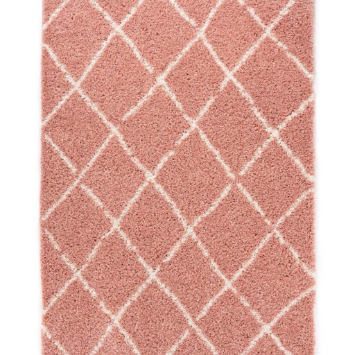 Hoogpolig vloerkleed ruiten Habitat - roze/wit - overzicht