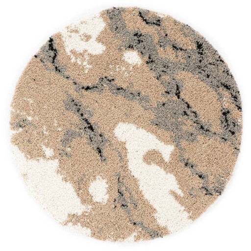 Rond hoogpolig vloerkleed Marble Artisan - beige - overzicht