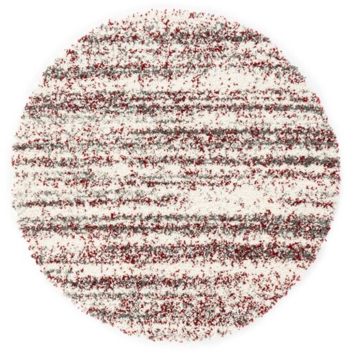 Rond hoogpolig vloerkleed strepen Artisan - grijs/rood - overzicht
