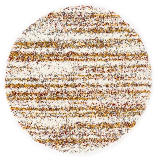 Rond hoogpolig vloerkleed strepen Artisan - wit/multi - overzicht