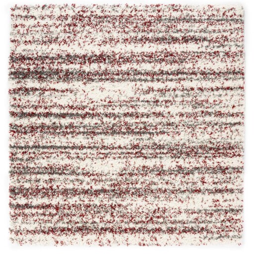 Vierkant hoogpolig vloerkleed strepen Artisan - grijs/rood - overzicht
