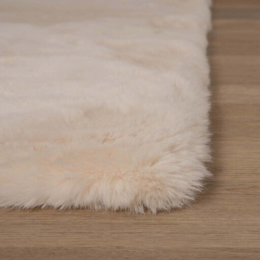 Vierkant hoogpolig vloerkleed - Comfy plus - crème - close up, thumbnail