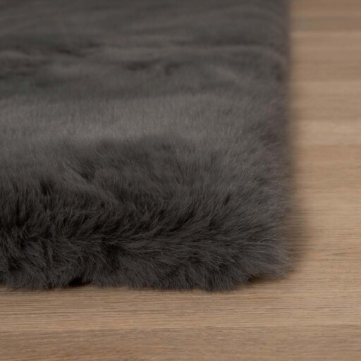 Zacht hoogpolig vloerkleed - Comfy plus - donkergrijs - close up, thumbnail