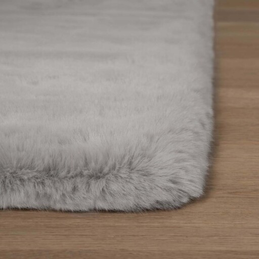 Vierkant hoogpolig vloerkleed - Comfy plus - lichtgrijs - close up, thumbnail