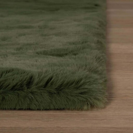 Zacht hoogpolig vloerkleed - Comfy plus - olijfgroen - close up, thumbnail