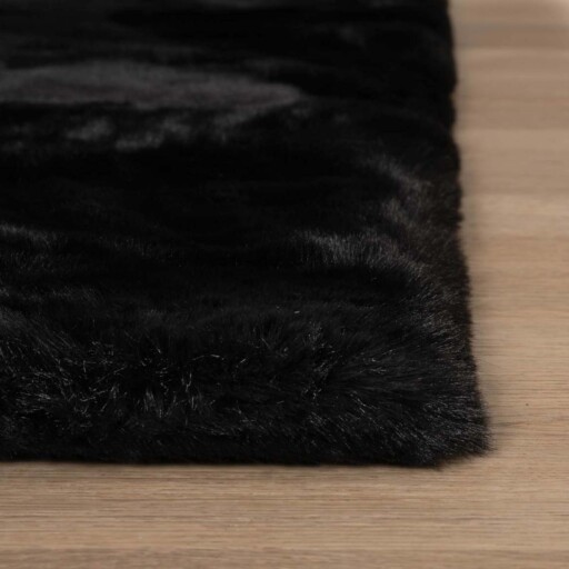 Vierkant hoogpolig vloerkleed - Comfy plus - zwart - close up, thumbnail