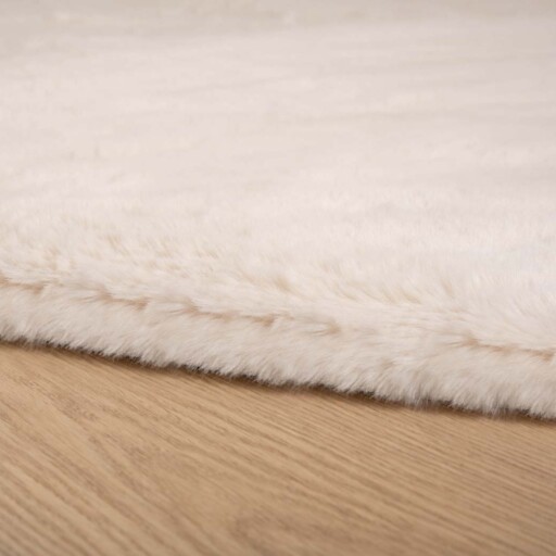 Rond hoogpolig vloerkleed - Comfy plus - crème - close up, thumbnail