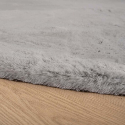 Rond hoogpolig vloerkleed - Comfy plus - lichtgrijs - close up, thumbnail