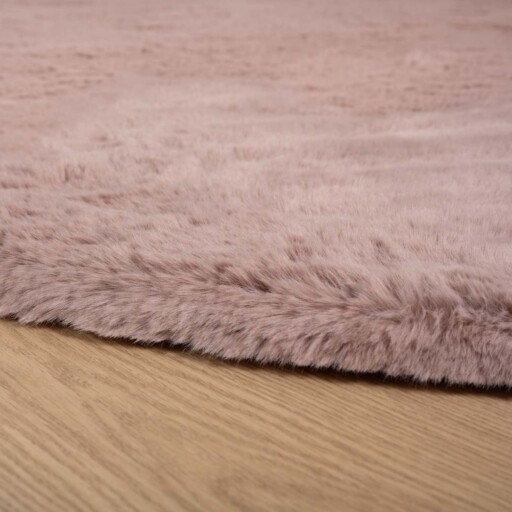 Rond hoogpolig vloerkleed - Comfy plus - roze - close up, thumbnail