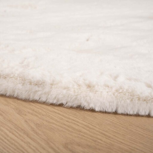 Rond hoogpolig vloerkleed - Comfy plus - wit - close up, thumbnail