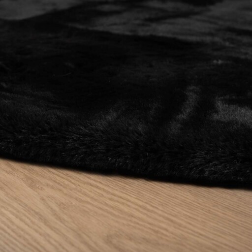 Rond hoogpolig vloerkleed - Comfy plus - zwart - close up, thumbnail