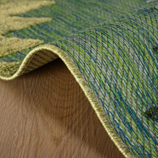 Buitenkleed ruit aztek - Verano blauw/groen - close up, thumbnail