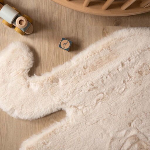 Kindervloerkleed Olifant - Fluffy crème - close up, thumbnail